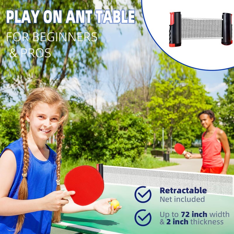 PROMFMOVE Ping Pong Paddles Set, Portable Table Tennis Paddles Set with Retractable Tennis Net, 2 Rackets, 6 Balls and Carry Bag for Indoor/Outdoor Games - Image 4